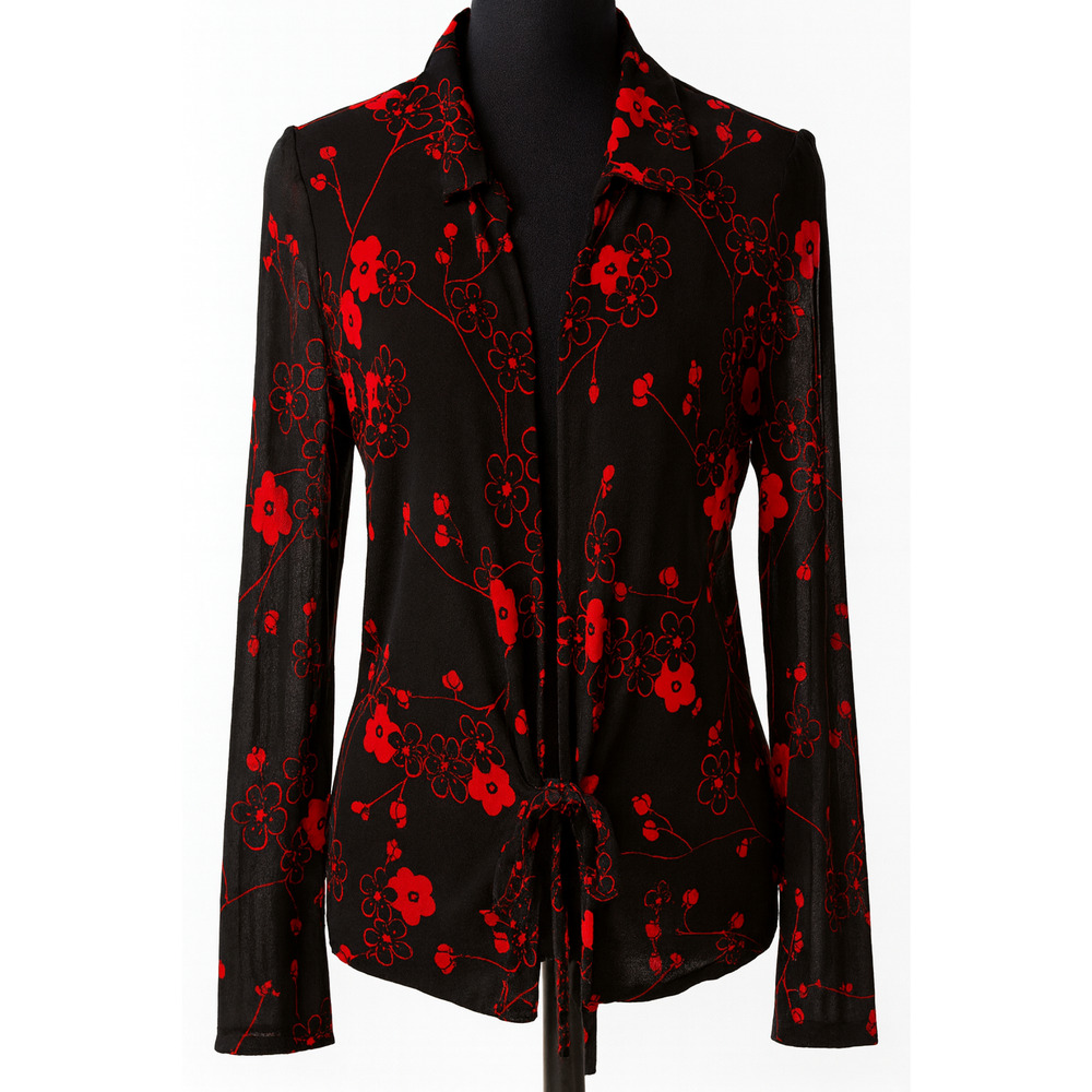 Messino Y2K Goth Grunge Red Floral Tie Front Jacket Top Blouse XL